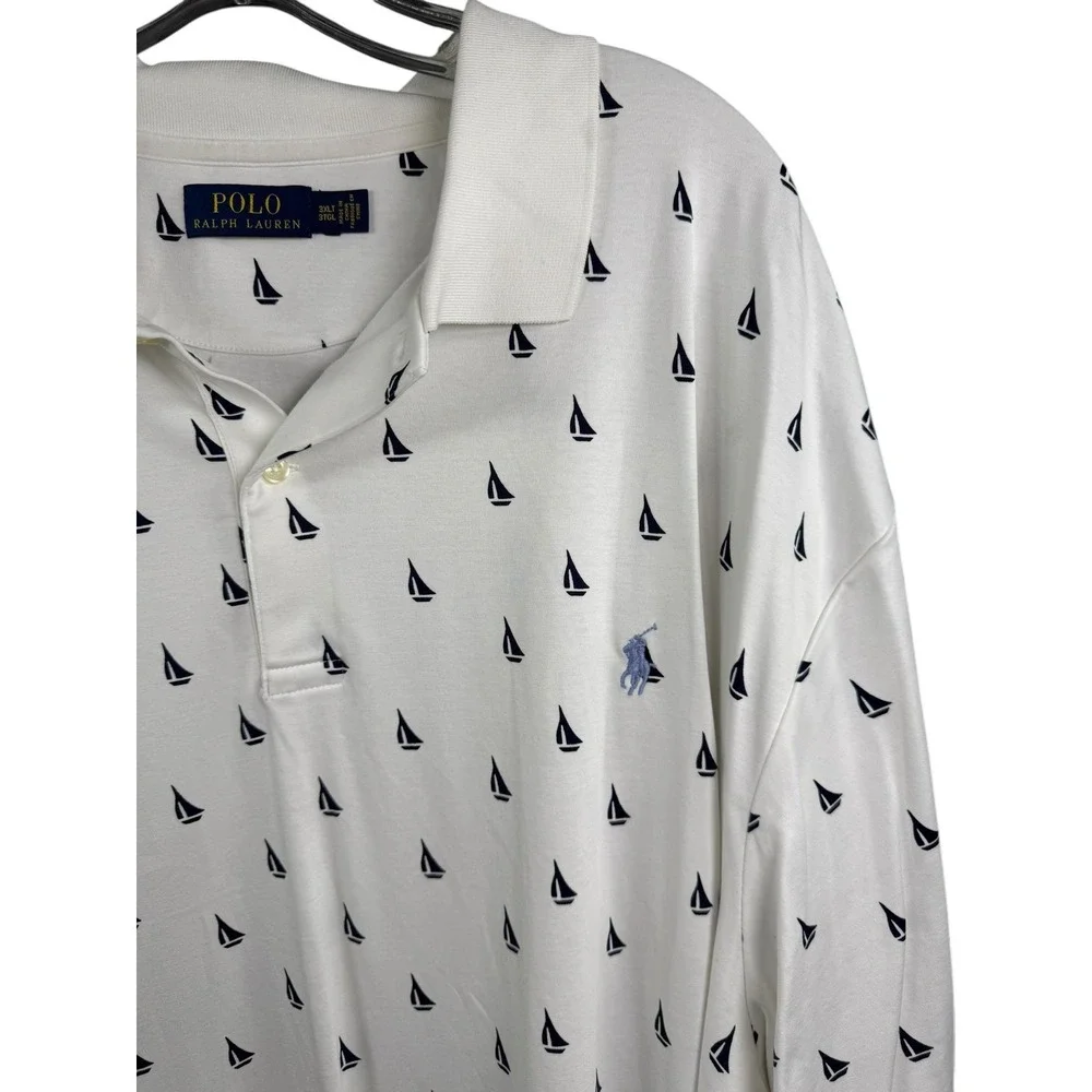 Polo Ralph Lauren Polo Shirt Mens‎ 3XLT White Sailboat Print Nautical Cotton